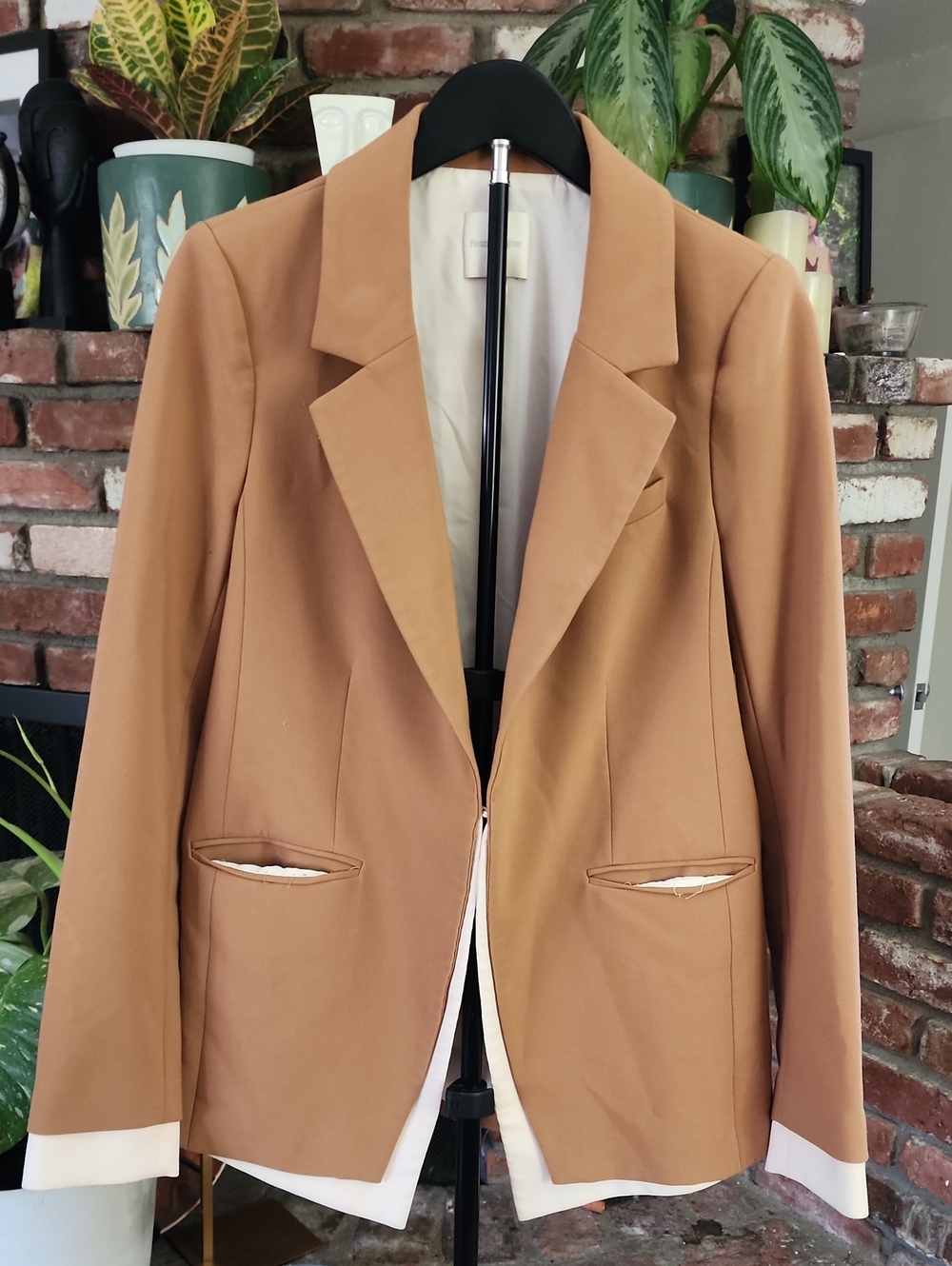 Favorite Daughter The Kelly Blazer XS Camel Ivory Contrast Layered